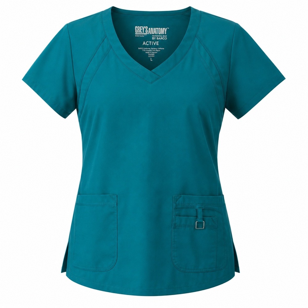 Grey's Anatomy Scrub Top Womens Large Teal Blue Active V-Neck 41447
